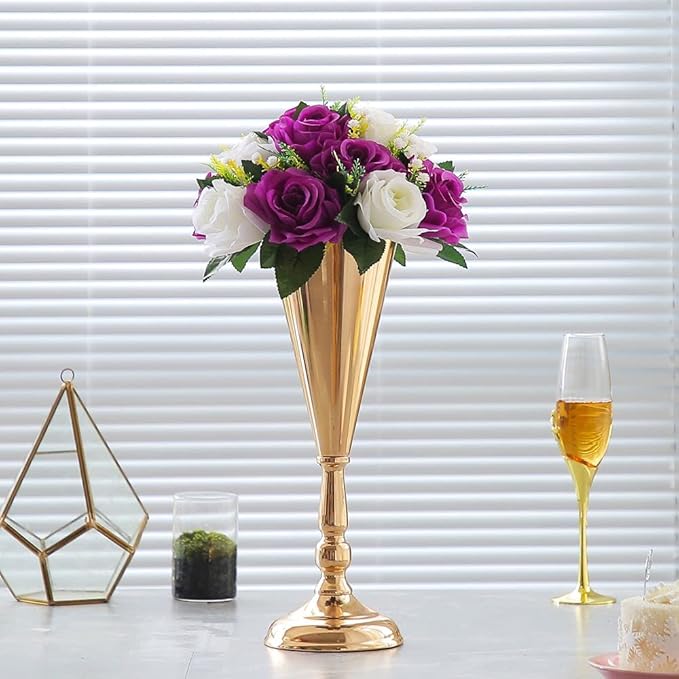 10 Pcs Tabletop Decoration Centerpiece, 14.4in Metal Wedding Flowers Small Gold Vase, Christmas Anniversary Birthday Party Home Decoration Flower Arrangement