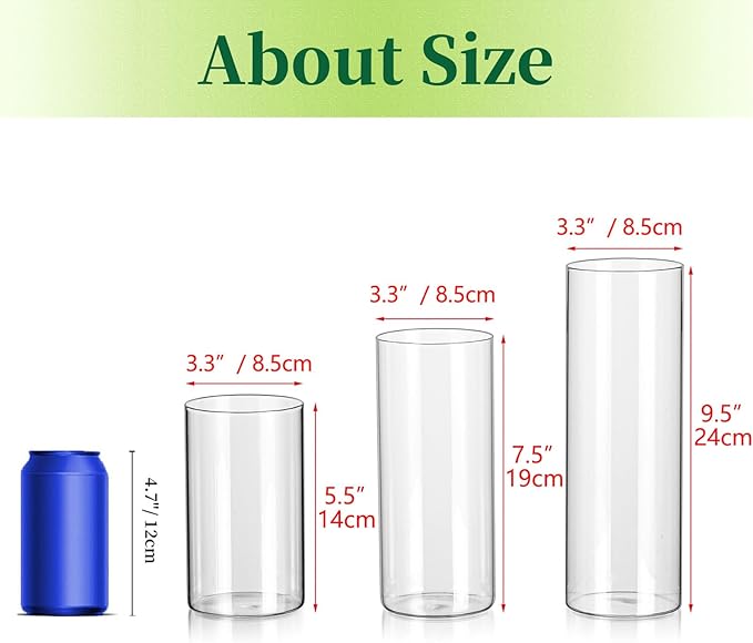 Glass Cylinder Vases Set of 24, Hewory Tall Clear Vase for Centerpieces, Glass Hurricane Candle Holders for Pillar or Floating Candles, Round Vases for Wedding Anniversary Events Table Decor, 3.3in