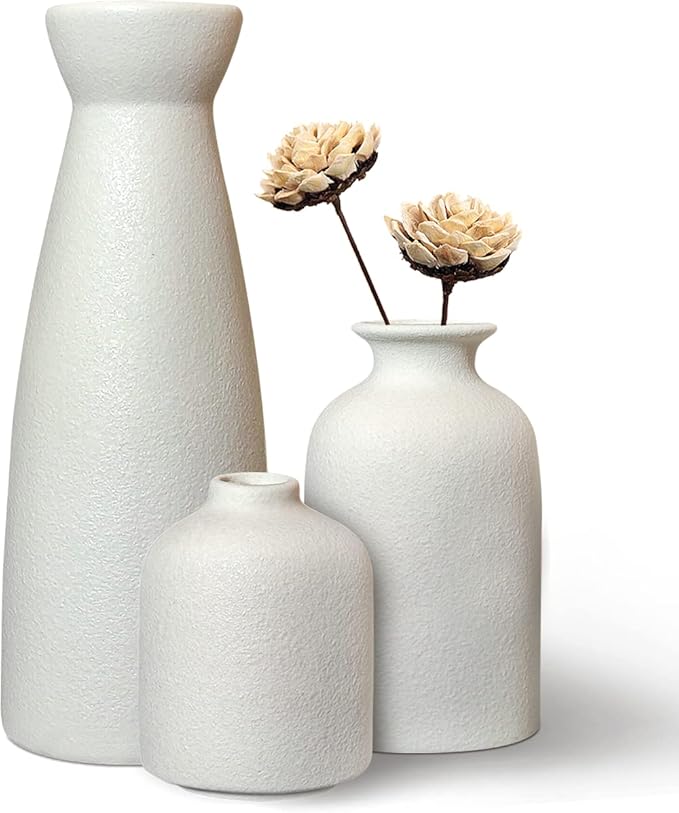 Ceramic Vases Set of 2-White Vase for Modern Home Decor, Flower Vases for Aesthetic Room Decor,Boho Decor Wedding Dinner Table Party Office Centerpiece Table Decorations (baise)