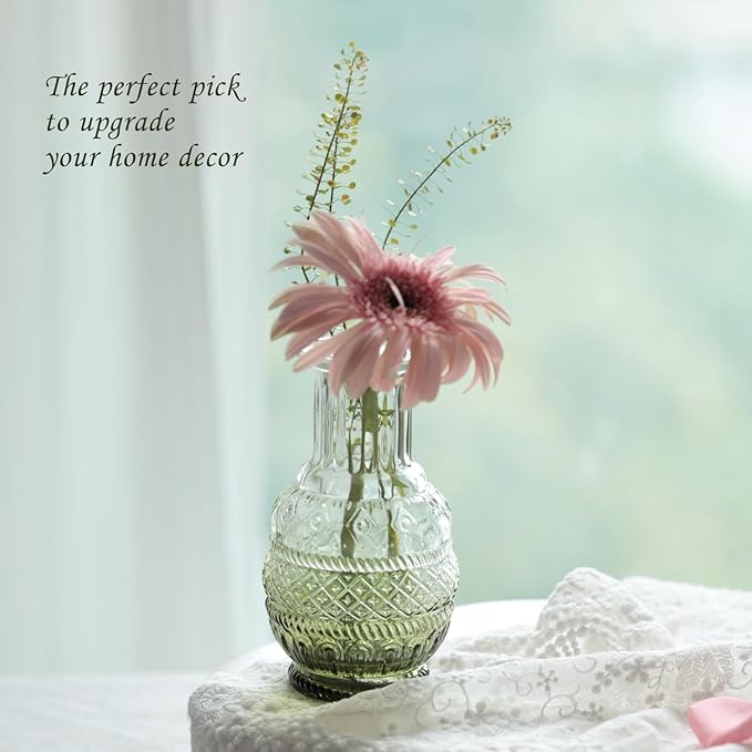 Green Bud Vases Set of 40, Mini Flower Vase for Centerpieces, Small Glass Bud Vases in Bulk for Wedding Decorations, Vintage Vase for Table, Recepetion, Home Décor