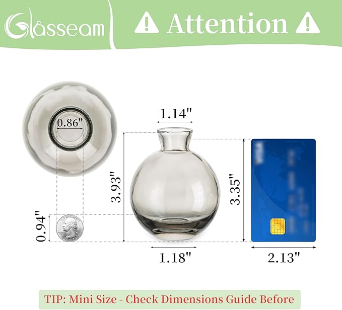 Glass Bud Vase for Centerpieces, 6Pcs/2Sets Glasseam Modern Gray Mini Small Vases for Flowers Bulk Flower Vase Set Aesthetic Cute Handmade Tiny Short Wedding Table Centerpiece Decor