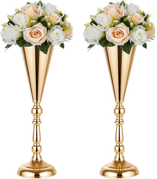 2 Pcs Tabletop Decoration Centerpiece, 16.7in Metal Wedding Flowers Gold Vase, Christmas Anniversary Birthday Party Home Decoration Flower Arrangement