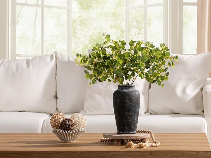 Large Ceramic Rustic Vase, 11 Inch Tall Flower Vase Rustic Farmhouse Decorative Vase Floral Pottery Vases for Home Decor Table Living Room Entryway Mantel Bookshelf Bedroom Bathroom Kitchen - Black