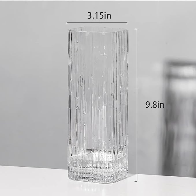 Modern Minimalist Glass Square Vase, Crystal Glass Vase, White