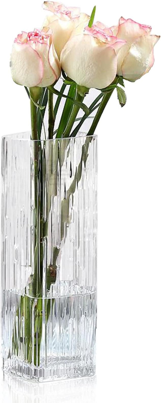 Modern Minimalist Glass Square Vase, Crystal Glass Vase, White