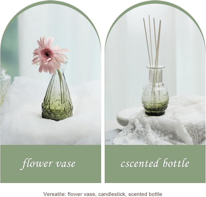 Green Bud Vases Set of 40, Mini Flower Vase for Centerpieces, Small Glass Bud Vases in Bulk for Wedding Decorations, Vintage Vase for Table, Recepetion, Home Décor