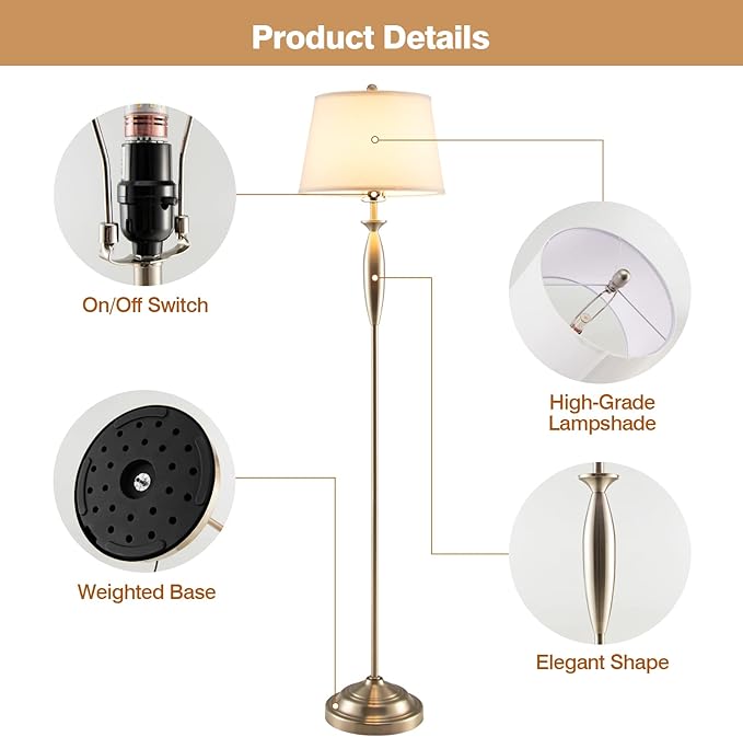 Tangkula 3-Piece Modern Lamp Set, 2 Table Lamps & 1 Floor Lamp with Weighted Base and Eye-Protecting Lamp Shade, Perfect for Bedroom & Living Room, 3 x E26 Bulbs Required (Nickel)