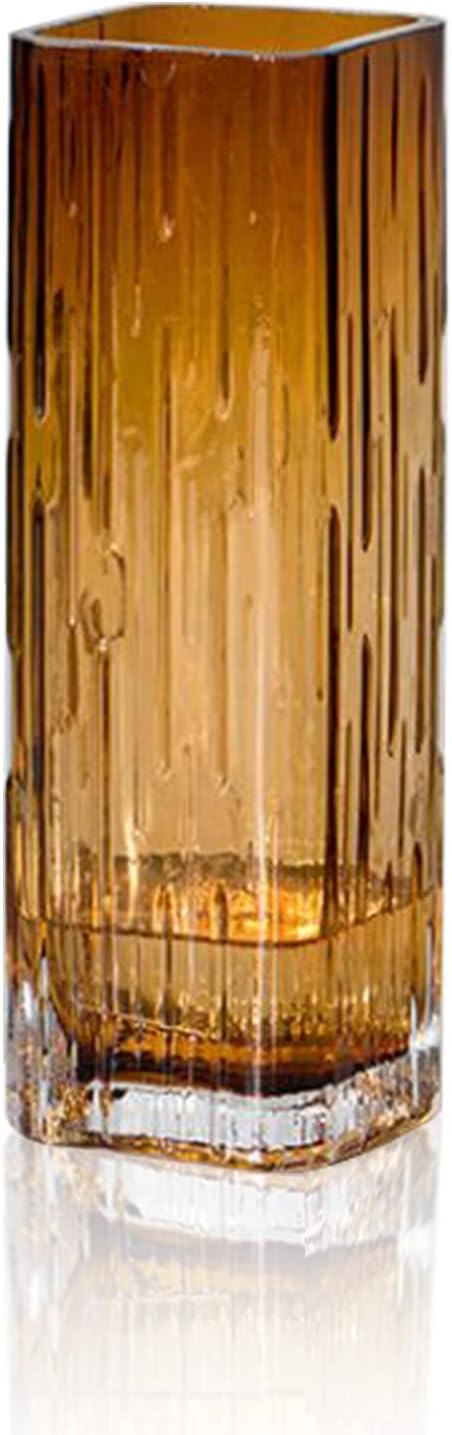 Modern Minimalist Glass Square vase, Crystal Glass vase, vase, Dry vase (Amber)