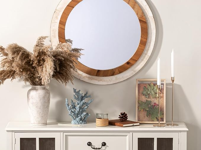 Ceramic Large Flower Vase, 11 Inch Tall White Rustic Vase Farmhouse Decorative Vase Floral Pottery Vases for Home Decor Table Living Room Entryway Mantel Bedroom Bathroom Kitchen - Rustic White