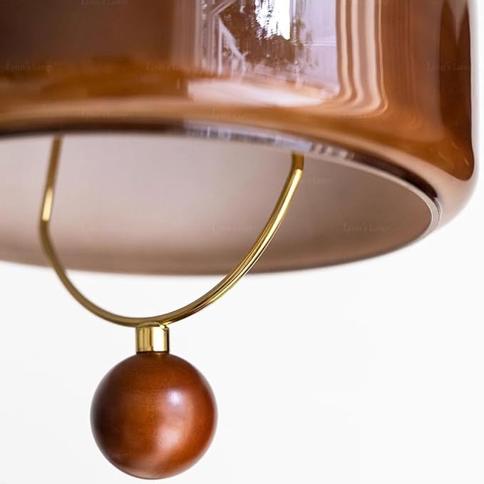 1-Light Modern Farmhouse Brown Ceramic/Wood LED Pendant Mid Century Coastal Adjustable Height Hanging Lamp for Dining Room Living Room Kitchen Island Foyer Bedroom Hallway Entryway