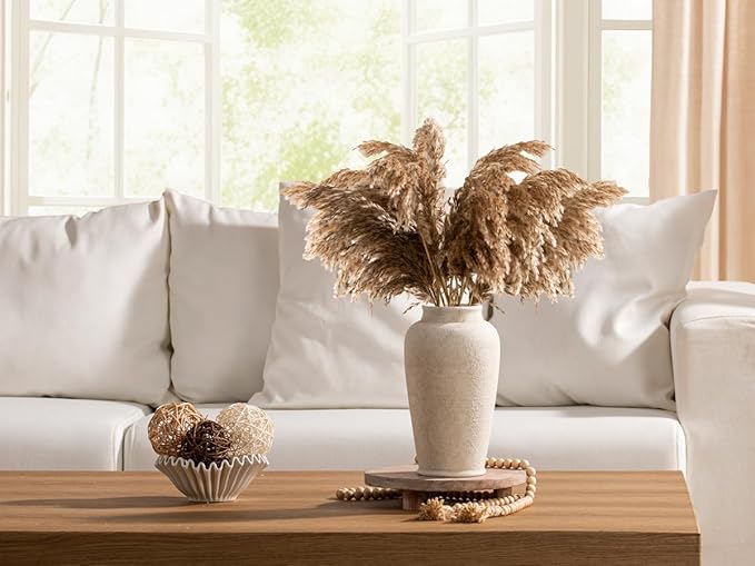 Ceramic Flower Vase, 11 Inch Large White Flower Vase Tall Rustic Farmhouse Decorative Vase Floral Pottery Vases for Home Decor Table Living Room Entryway Mantel Bedroom Bathroom Kitchen - White