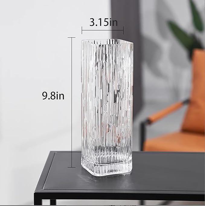 Modern Minimalist Glass Square Vase, Crystal Glass Vase, White