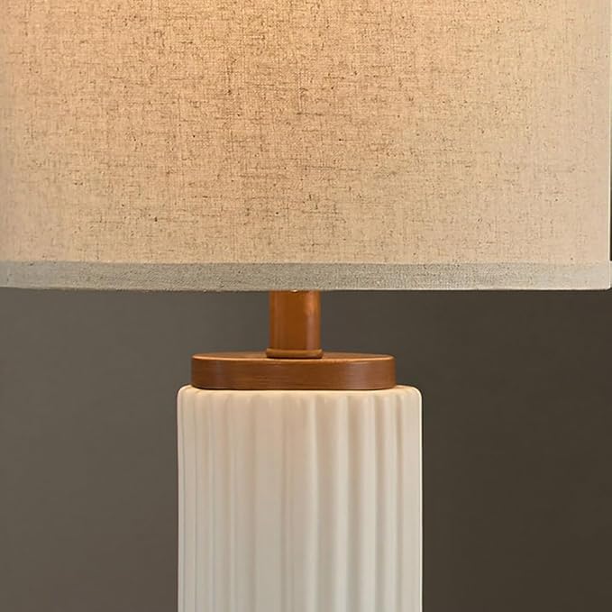 White Ceramic Table Lamps Set of 2, 25 Inch Modern Farmhouse Lamp with Oatmeal Shade for Living Room, Bedroom & Nightstand, 3-Way Dimmable White Desk Lamps