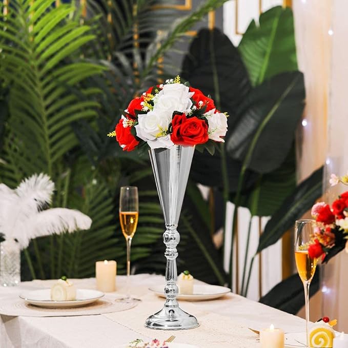 Tabletop Metal Wedding Flower Trumpet Vase Table Decorative Gold,Silver Candlestick Holders Flower Vase Stand Wedding Road Lead Tall Flower Holders