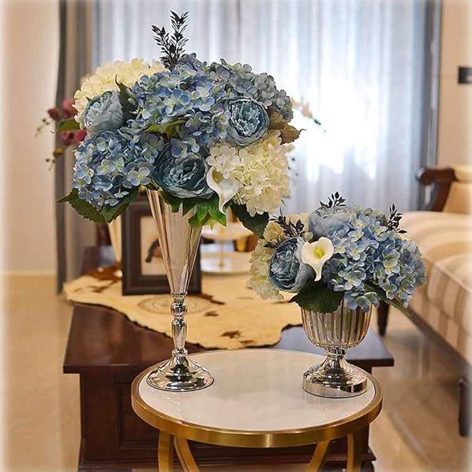 2 Pcs Metal Wedding Flower Trumpet Vase Table Decorative, Wedding Decorations for Reception, Home Decor, Large Party Event Decoration Silver