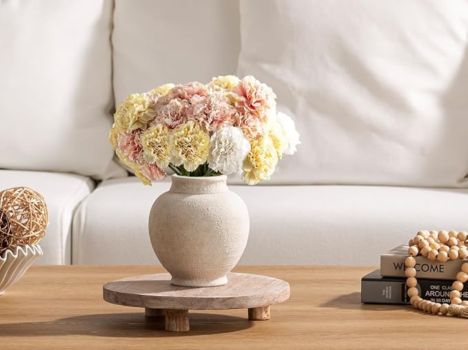 Ceramic Rustic Farmhouse Vase, 6 Inch White Small Flower Vase Decorative Vase Short Pottery Vases for Home Decor Table Living Room Entryway Mantel Bookshelf Bedroom Bathroom Kitchen - White