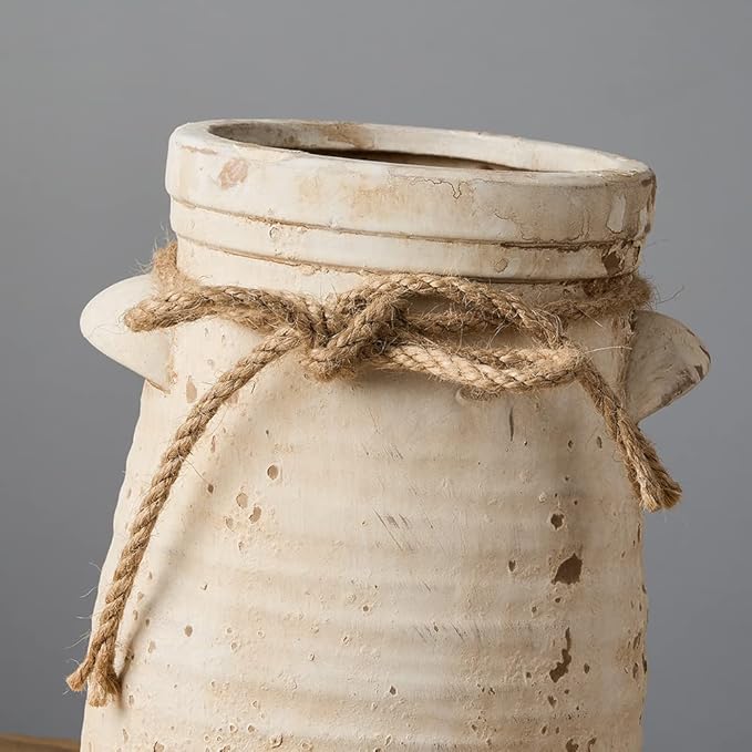 SIDUCAL Ceramic Decorative Flower Vase, 8 Inch Rustic Distressed Pottery Decorative Flower Vase for Home Decor, Ideal Shelf, Bookshelf, Mantle, Entryway, Living Room, Table Decor