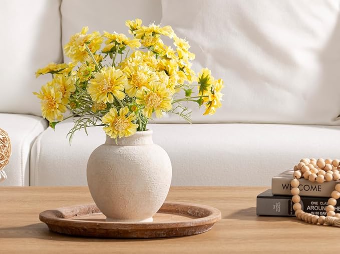 Ceramic Flower Vase, 6.7 Inch White Flower Vase Rustic Farmhouse Decorative Vase Floral Pottery Vases for Home Decor Table Living Room Entryway Mantel Bookshelf Bedroom Bathroom Kitchen - White