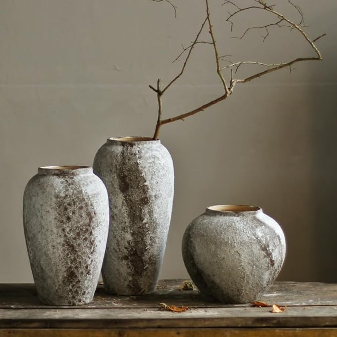 Denique Rustic Ceramic Tall Floor Vase, Vintage Farmhouse Decor, Large Terracotta Vases for Living Room Entryway Table Centerpiece Decor, Terracotta Pottery Clay(B-30cm)