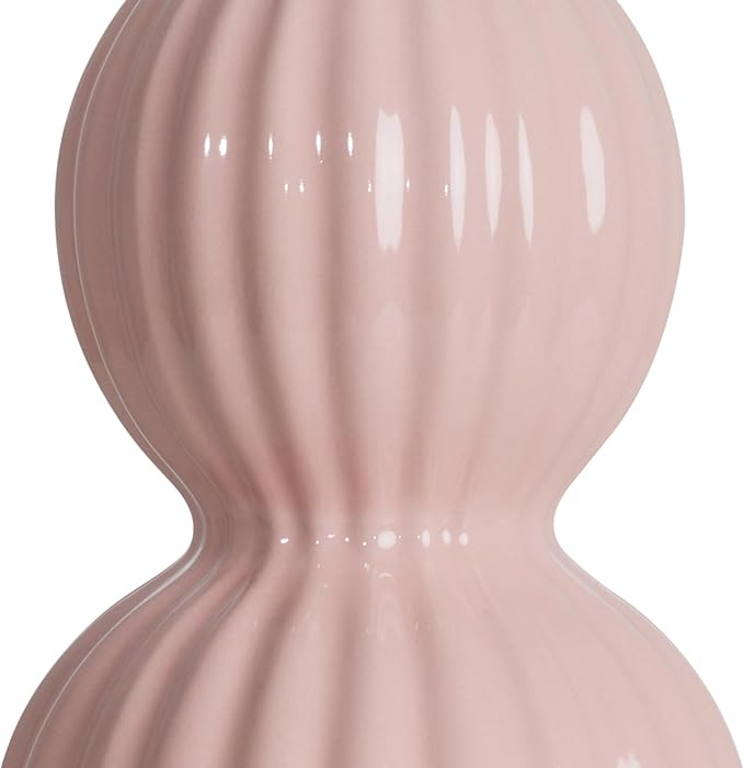 28" Pink Ceramic Table Lamps Set of 2, Modern Bedside Lamps for Night Stands, Triple Gourd Table Lamp for Living Room End Table or Bedroom Nightstand (2 LED Bulbs Included)