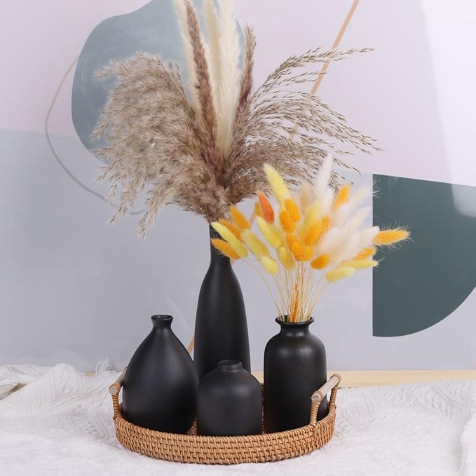 Black Ceramic Bud Vases Set of 4, Farmhouse & Mantle Decor, Living Room, Kitchen & Office, Coffee Table Decor, Bulk