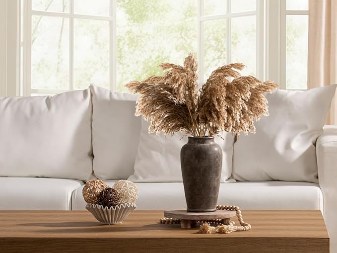 Large Ceramic Rustic Vase, 11 Inch Tall Flower Vase Farmhouse Decorative Vase Floral Pottery Vases for Home Decor Table Living Room Entryway Mantel Bookshelf Bedroom Bathroom Kitchen - Brown