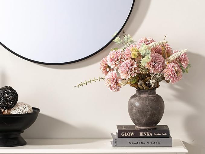 Ceramic Flower Vase, 6.7 Inch Rustic Farmhouse Decorative Vase Pottery Pampas Grass Vases for Home Decor Table Living Room Entryway Mantel Bookshelf Bedroom Bathroom Kitchen - Brown