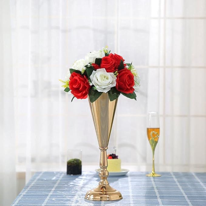 2 Pcs Tabletop Decoration Centerpiece, 14.4in Metal Wedding Flowers Small Gold Vase, Christmas Anniversary Birthday Party Home Decoration Flower Arrangement