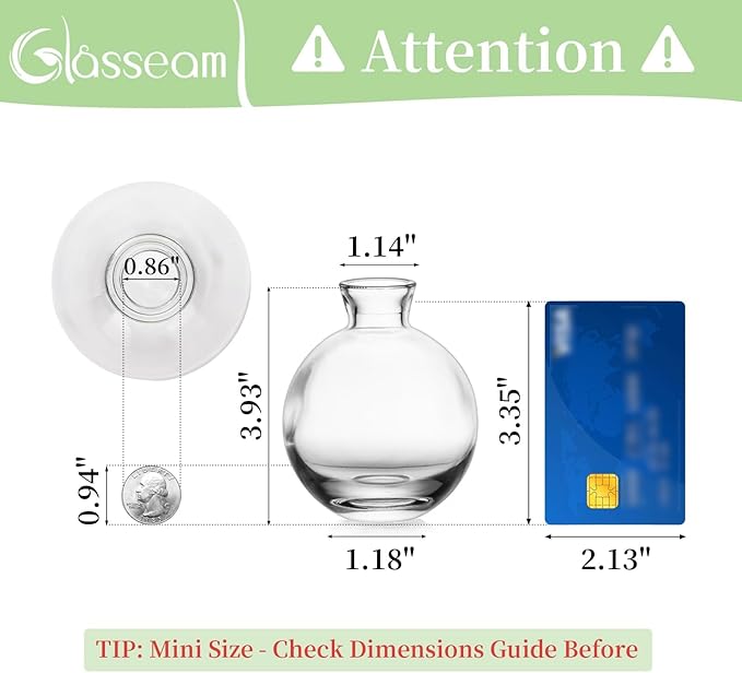 Glass Bud Vase for Centerpieces, 6Pcs/2Sets Glasseam Modern Clear Mini Small Vases for Flowers Bulk Flower Vase Set Aesthetic Cute Handmade Tiny Short Wedding Table Centerpiece Decor