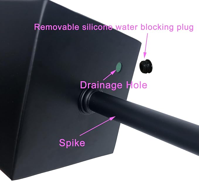 Metal Grave Vase Flower Holder in Ground Cemetery Vase Grave Decorations with Spikes and Floral Foam (Square) Black