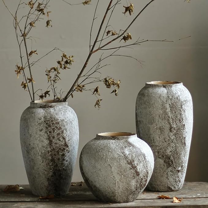 Denique Rustic Ceramic Tall Floor Vase, Vintage Farmhouse Decor, Large Terracotta Vases for Living Room Entryway Table Centerpiece Decor, Terracotta Pottery Clay(B-30cm)