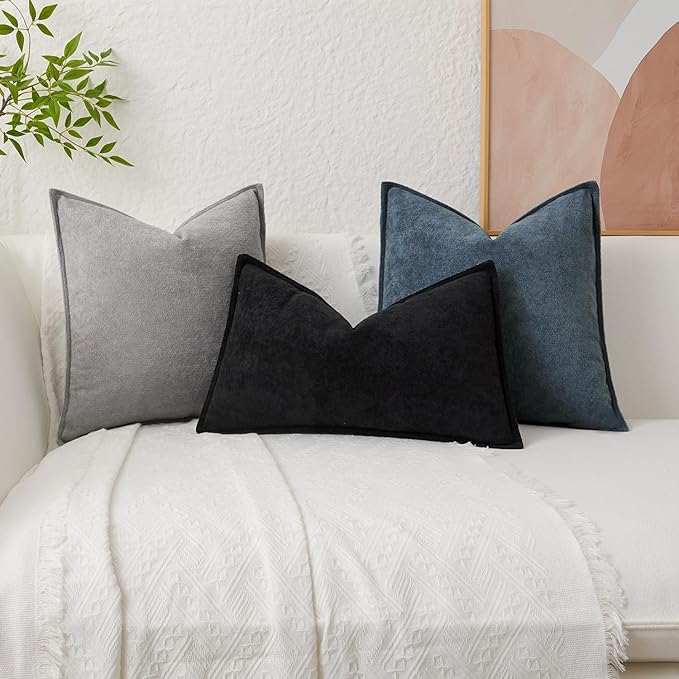 Kevin Textile Waterproof Decorative Pillow Covers Black 12x20 Inch Pack of 2 Soft Boucle Textured Lumbars Cushions Elegant Accent Pillows for Couch Sofa Chair Bed Home Decor Indoor Outdoor