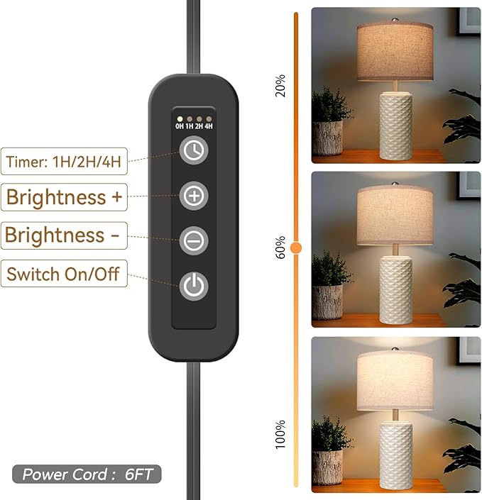 23" Bedside Lamps Set of 2, Dimmable Ceramic Table Lamps for Night Stands Modern Farmhouse Bedroom Lamps with Timer, Nightstand Table Lamps for Living Room End Table, Beige, LED Bulb Included