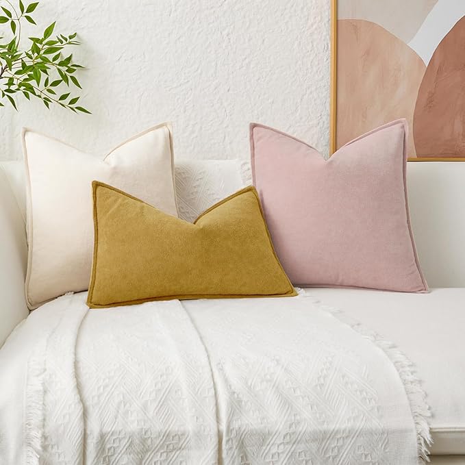 Kevin Textile Waterproof Decorative Pillow Covers Mustard Yellow 12x20 Inch Pack of 2 Soft Boucle Textured Lumbars Cushions Elegant Accent Pillows for Couch Sofa Chair Bed Home Decor Indoor Outdoor