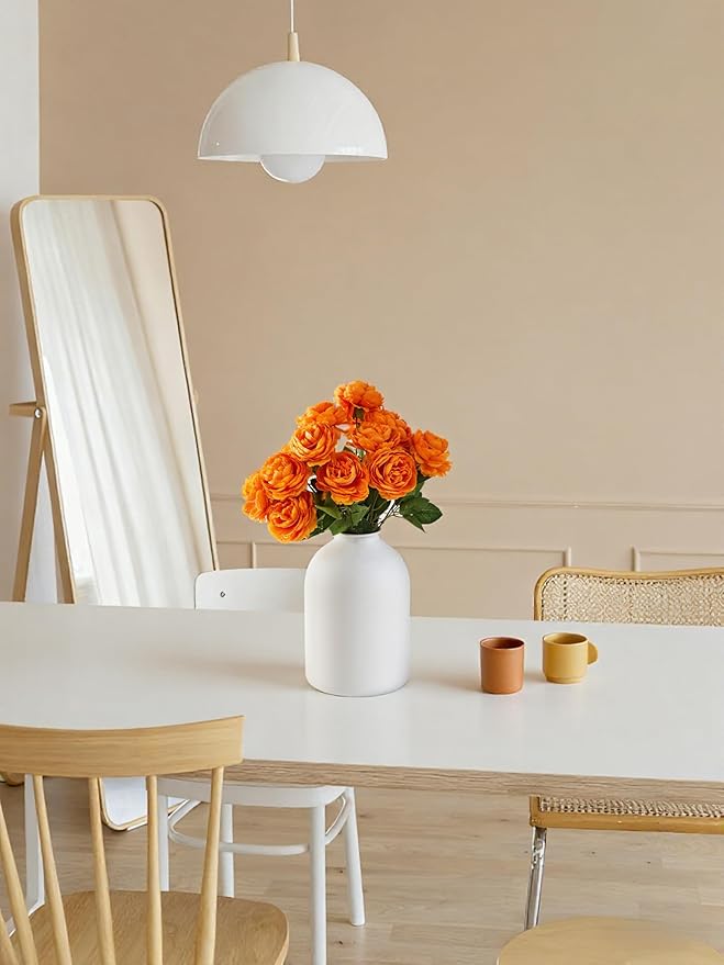 White Vases for Home Decor Large White Metal Flower Vases for Table Centerpieces Living Room, Wabi Sabi Decor Modern Minimalist Table Decor