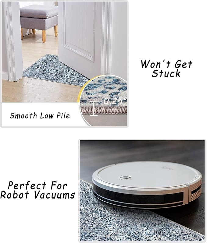 vivorug Round Rug 5ft Vintage-Inspired Round Area Rug Non-Slip Indoor Carpet for Living Room Bedroom Entryway, Stain Resistant Home Decor Circle Rug, Blue Medallion