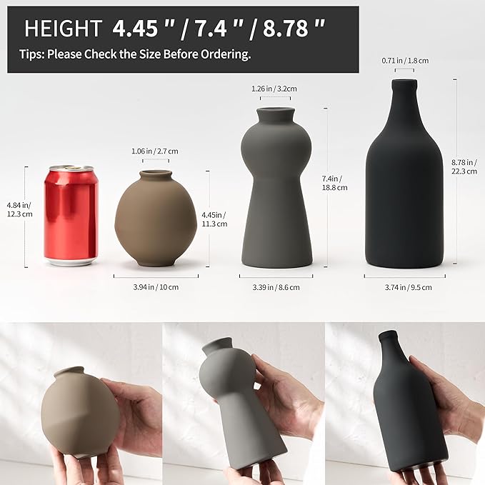 Ceramic Vase Set of 3, Nordic Minimalist Multicolor Vases Home Decor, Rustic Farmhouse Decor Pottery Vases for Bouquet Pampas Grass Dried Fresh Flowers, Living Room, Kitchen, Bedroom, Entryway Mantel