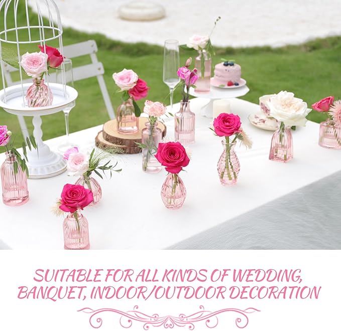 Pink Glass Bud Vases in Bulk 24, Pink Vase Small Vases for Flowers Modern Ribbed Glass Bud Vase for Decor Wedding Flower Vase Bulks Vintage Decor Bridal Shower Centerpieces Home Table Decoration