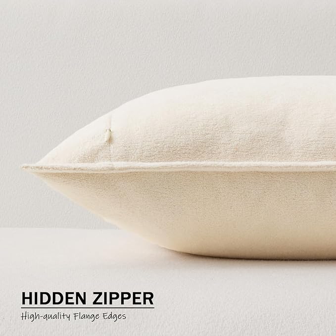 Kevin Textile Waterproof Decorative Pillow Covers Cream White 12x20 Inch Pack of 2 Soft Boucle Textured Lumbars Cushions Elegant Accent Pillows for Couch Sofa Chair Bed Home Decor Indoor Outdoor