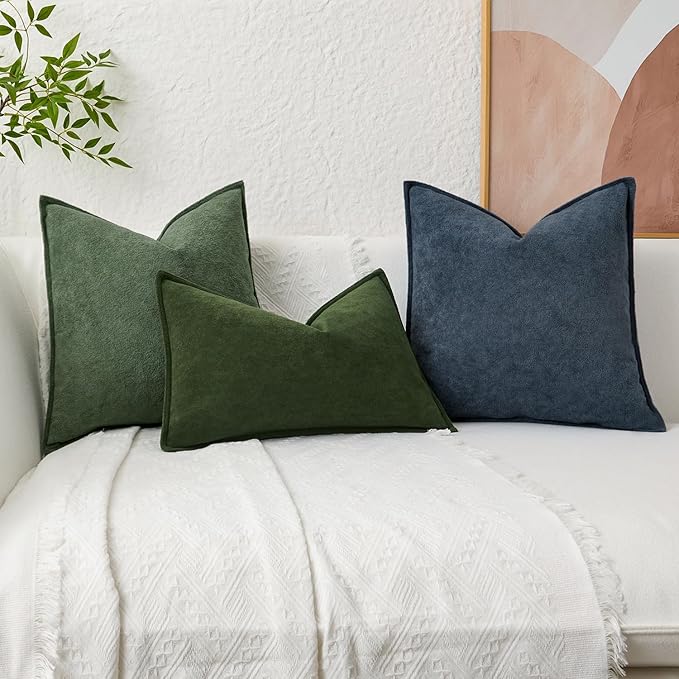 Kevin Textile Waterproof Decorative Pillow Covers Moss Green 12x20 Inch Pack of 2 Soft Boucle Textured Lumbars Cushions Elegant Accent Pillows for Couch Sofa Chair Bed Home Decor Indoor Outdoor