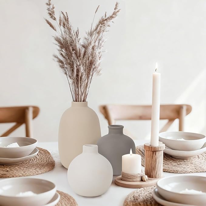 Modern Ceramic Vase Set of 5, Vases Home Decor Rustic Farmhouse Decorative Vase Pottery Vases for Bouquet Pampas Grass Dried Fresh Flowers, Table Living Room Kitchen Bedroom