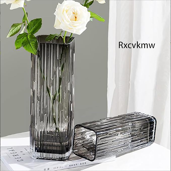 Modern Minimalist Glass Square vase, Crystal Glass vase, vase, Dry vase (Grey)
