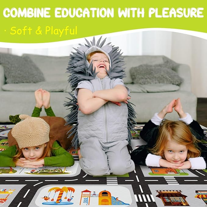 Kids Carpet Car Rug Play Mat, 6.6'x9.8'Road Rug Carpet for Kids, City Life Educational Area Rugs with Non-Slip Road Track Rug, Great Ideal Gift for Kids Playroom Bedroom Boys Girls