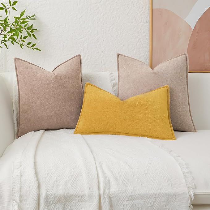 Kevin Textile Waterproof Decorative Pillow Covers Yellow 12x20 Inch Pack of 2 Soft Boucle Textured Lumbars Cushions Elegant Accent Pillows for Couch Sofa Chair Bed Home Decor Indoor Outdoor