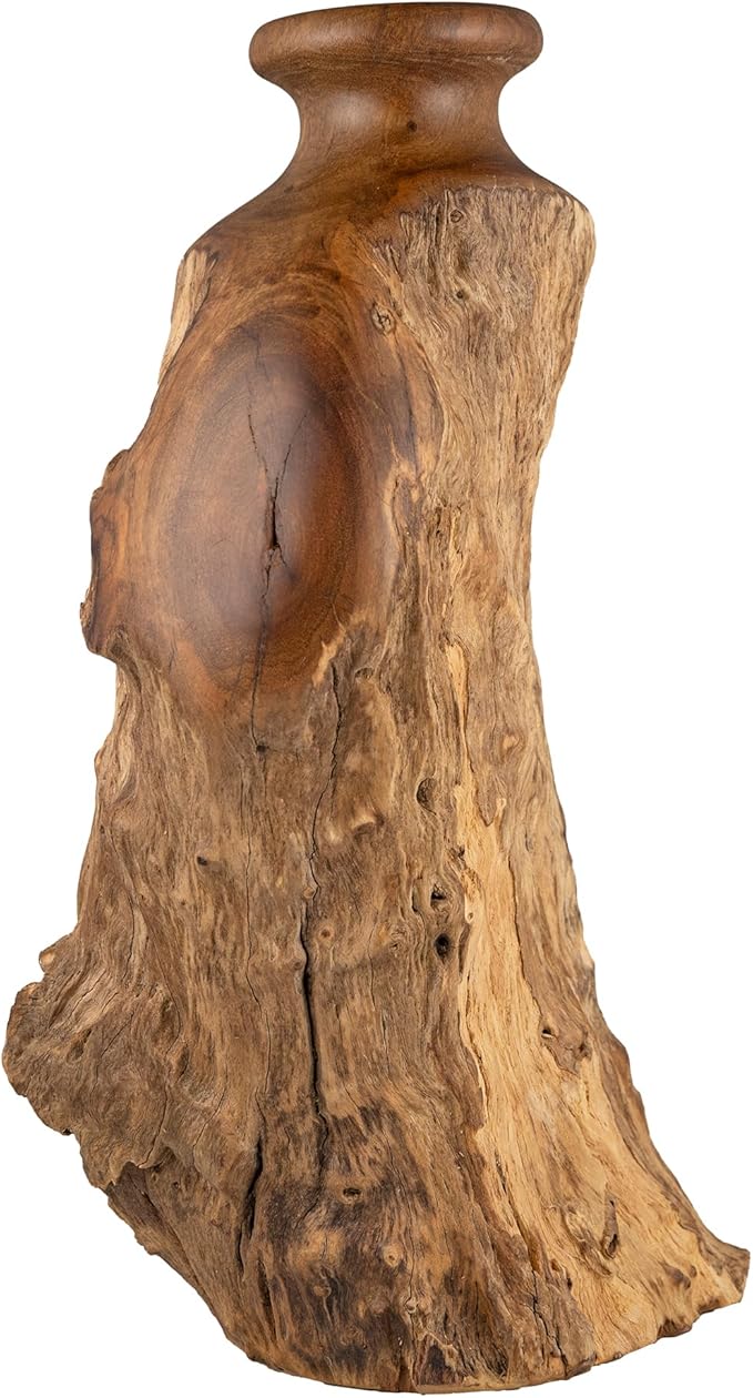 Vitex Pubescens Vahl Handcrafted Natural Wooden Vase; H(11.8”) x D(5"-6.5"); Unique Wooden Vase