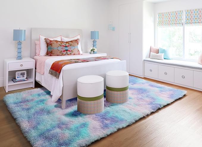 ONASAR Rainbow Rugs for Girls Bedroom, 5x8 Washable Fluffy Bedside Throw Area Rug, Soft Plush Shaggy Indoor Floor Carpet for Living Room Nursery Kids Boys Teen Dorm Home Office Decor Aesthetic