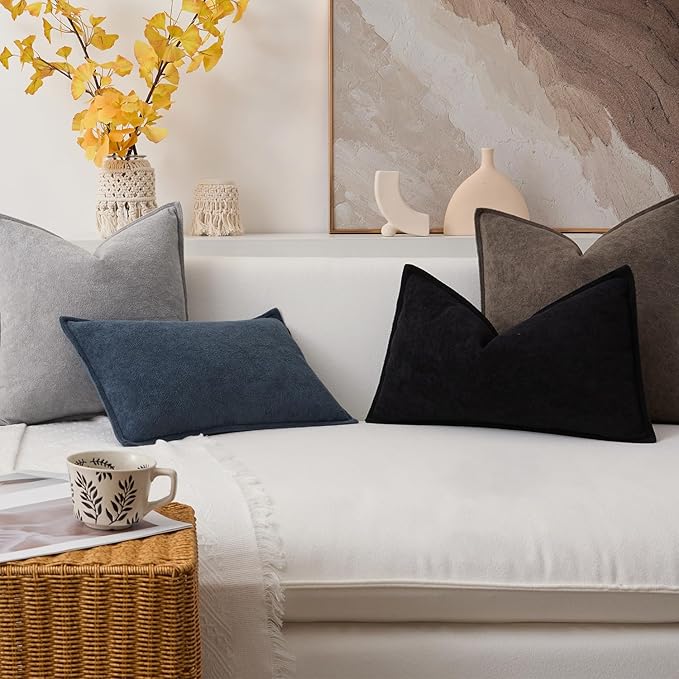 Kevin Textile Waterproof Decorative Pillow Covers Dusty Blue 12x20 Inch Pack of 2 Soft Boucle Textured Lumbars Cushions Elegant Accent Pillows for Couch Sofa Chair Bed Home Decor Indoor Outdoor