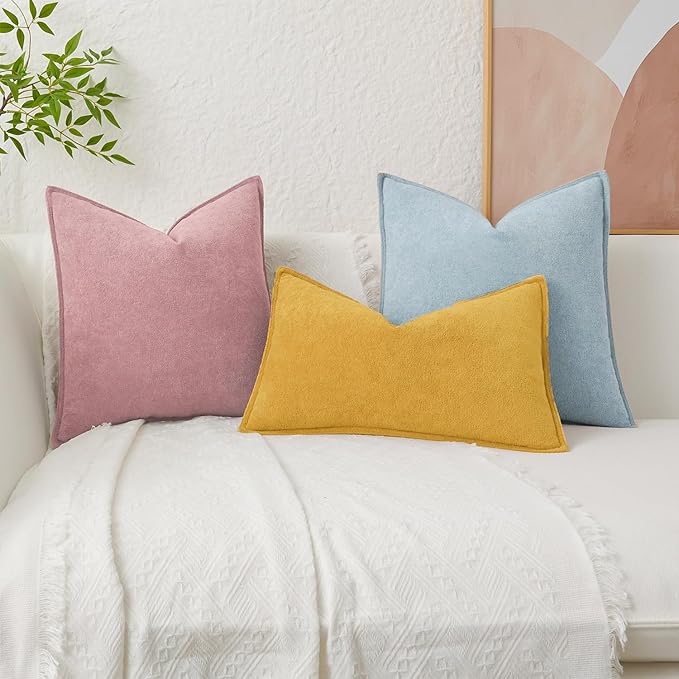 Kevin Textile Waterproof Decorative Pillow Covers Light Blue 12x20 Inch Pack of 2 Soft Boucle Textured Lumbars Cushions Elegant Accent Pillows for Couch Sofa Chair Bed Home Decor Indoor Outdoor