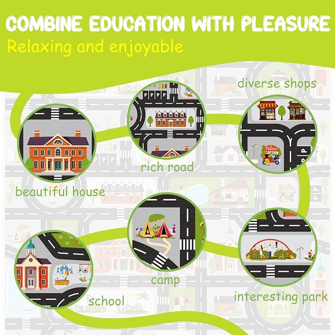 Kids Carpet Car Rug Play Mat, 6.6'x9.8'Road Rug Carpet for Kids, City Life Educational Area Rugs with Non-Slip Road Track Rug, Great Ideal Gift for Kids Playroom Bedroom Boys Girls