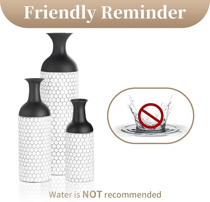 Sziqiqi Floor Vases Decorative Tall: 27in Black and White Large Metal Floor Vase Set of 3 Modern Honeycomb Texture Big Standing Vase for Living Room Dining Bedroom Home Corner Hallway Indoor Office